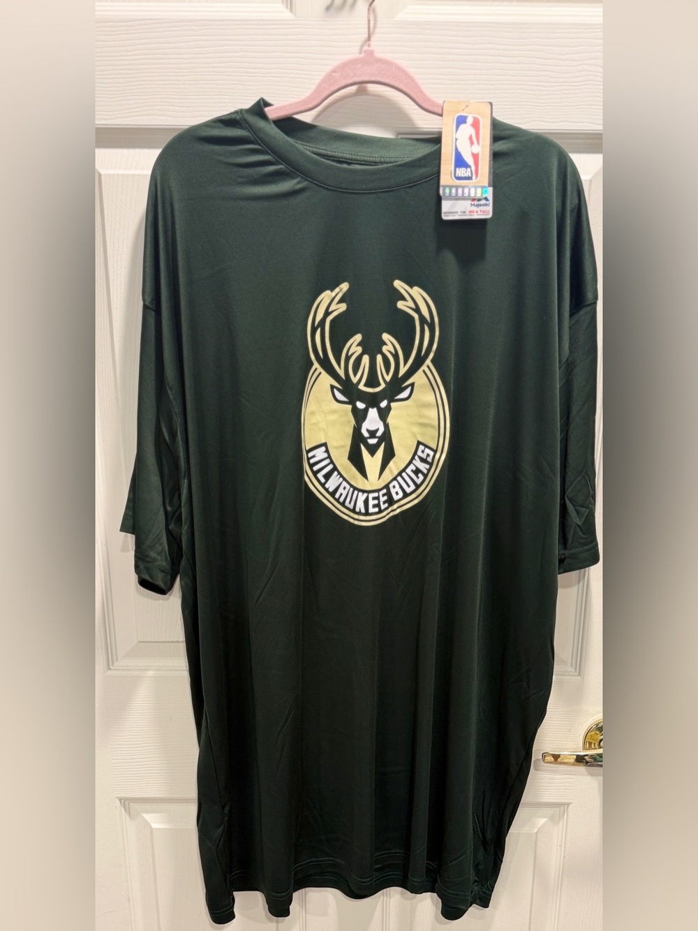 NWT Majestic Milwaukee Bucks Poly Green Logo Tee Shirt Men Big Tall 3XT 3XL - Picture 4 of 10